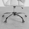 Modern White Office Chair Upholstered Cotton & Linen Swivel Task Chair Height Adjustable