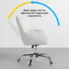 Modern White Office Chair Upholstered Cotton & Linen Swivel Task Chair Height Adjustable
