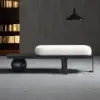 White & Black Wooden Entryway Bench Fleece Upholstered with Abstract Metal Legs