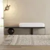 White & Black Wooden Entryway Bench Fleece Upholstered with Abstract Metal Legs
