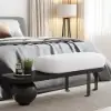 White & Black Wooden Entryway Bench Fleece Upholstered with Abstract Metal Legs