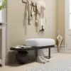 White & Black Wooden Entryway Bench Fleece Upholstered with Abstract Metal Legs