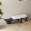 White & Black Wooden Entryway Bench Fleece Upholstered with Abstract Metal Legs
