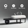White & Black Wooden Entryway Bench Fleece Upholstered with Abstract Metal Legs