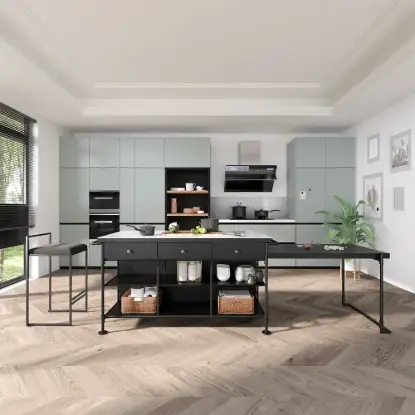 1525mm Kitchen Islands Extendable Faux Marble Top Industrial with 3-Drawer