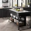 1525mm Kitchen Islands Extendable Faux Marble Top Industrial with 3-Drawer