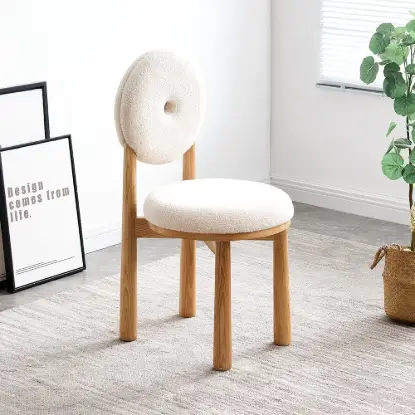 Picture of Japandi White Boucle Dining Chair Side Chair Natural Wood Legs