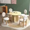 Japandi White Boucle Dining Chair Side Chair Natural Wood Legs