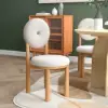 Japandi White Boucle Dining Chair Side Chair Natural Wood Legs