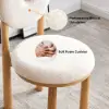 Japandi White Boucle Dining Chair Side Chair Natural Wood Legs