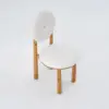 Japandi White Boucle Dining Chair Side Chair Natural Wood Legs