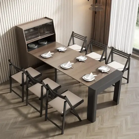 Farmhouse 1800 mm Extendable Rectangular Walnut & Gray Dining Table with Sideboard, Seats 4-5