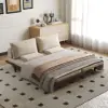 200 cm 3-Seater Cotton & Linen Convertible Sofa Bed with Pillows – 4 – Khaki Wood Sleeper