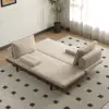 200 cm 3-Seater Cotton & Linen Convertible Sofa Bed with Pillows – 4 – Khaki Wood Sleeper