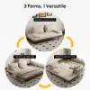 200 cm 3-Seater Cotton & Linen Convertible Sofa Bed with Pillows – 4 – Khaki Wood Sleeper
