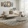 200 cm 3-Seater Cotton & Linen Convertible Sofa Bed with Pillows – 4 – Khaki Wood Sleeper