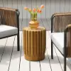 2 Pieces Rustic Round & Rectangle Teak Wood Outdoor Coffee Table Set in Natural