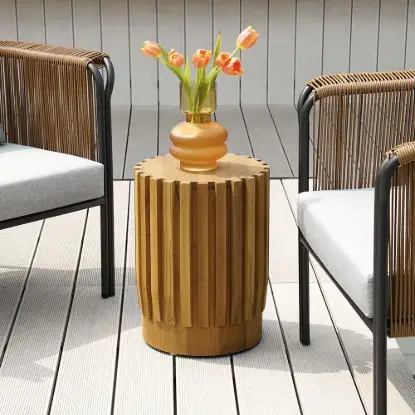 Picture of 2 Pieces Rustic Round & Rectangle Teak Wood Outdoor Coffee Table Set in Natural