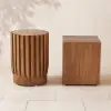 2 Pieces Rustic Round & Rectangle Teak Wood Outdoor Coffee Table Set in Natural