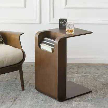 Picture of Modern 610 mm Walnut Multi-Purpose End Table with Magazine Rack