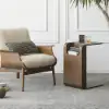 Modern 610 mm Walnut Multi-Purpose End Table with Magazine Rack