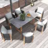 7 Pieces Modern Outdoor Dining Set with Rectangle Table and Woven Rope Chair in Grey