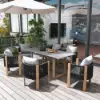 7 Pieces Modern Outdoor Dining Set with Rectangle Table and Woven Rope Chair in Grey