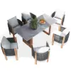 7 Pieces Modern Outdoor Dining Set with Rectangle Table and Woven Rope Chair in Grey