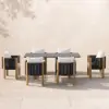7 Pieces Modern Outdoor Dining Set with Rectangle Table and Woven Rope Chair in Grey