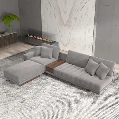 Vewal 320 cm L-Shaped Velvet Modular Sectional Sofa with Chaise & Ottoman