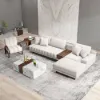 Vewal 320 cm L-Shaped Performance Leather Modular Sectional Sofa with Chaise & Ottoman – Lshaped Milky White