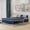 Modern 183 cm 2-Seater Linen Sleeper Sofa – Blue Cotton Upholstered