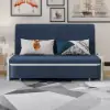 Modern 183 cm 2-Seater Linen Sleeper Sofa – Blue Cotton Upholstered