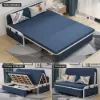 Modern 183 cm 2-Seater Linen Sleeper Sofa – Blue Cotton Upholstered
