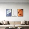 3 Pieces Modern Wall Decor for Living Room Abstract Art Canvas Print with Metal Frame