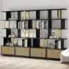 5-Tier Black Wood Bookshelf with 2 Doors Modern Bookcase in Gold Finish