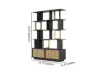 5-Tier Black Wood Bookshelf with 2 Doors Modern Bookcase in Gold Finish