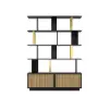 5-Tier Black Wood Bookshelf with 2 Doors Modern Bookcase in Gold Finish