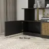 5-Tier Black Wood Bookshelf with 2 Doors Modern Bookcase in Gold Finish