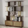 5-Tier Walnut Bookshelf with 2 Drawers Wooden Bookcase in Gold (1645mm High)
