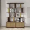 5-Tier Walnut Bookshelf with 2 Drawers Wooden Bookcase in Gold (1645mm High)