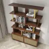 5-Tier Walnut Bookshelf with 2 Drawers Wooden Bookcase in Gold (1645mm High)