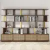 5-Tier Walnut Bookshelf with 2 Drawers Wooden Bookcase in Gold (1645mm High)