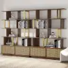 5-Tier Walnut Bookshelf with 2 Drawers Wooden Bookcase in Gold (1645mm High)