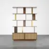 5-Tier Walnut Bookshelf with 2 Drawers Wooden Bookcase in Gold (1645mm High)