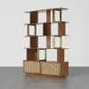 5-Tier Walnut Bookshelf with 2 Drawers Wooden Bookcase in Gold (1645mm High)