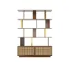5-Tier Walnut Bookshelf with 2 Drawers Wooden Bookcase in Gold (1645mm High)