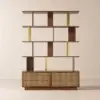 5-Tier Walnut Bookshelf with 2 Drawers Wooden Bookcase in Gold (1645mm High)