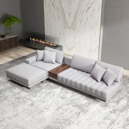 Vewal 320 cm L-Shaped Performance Leather Modular Sectional Sofa with Chaise & Ottoman – Gray Storage Side