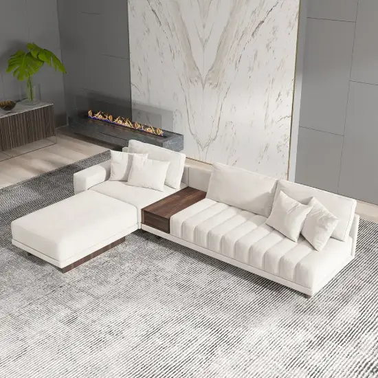 Vewal 320 cm L-shaped Velvet Modular Sectional Sofa with Chaise & Ottoman
